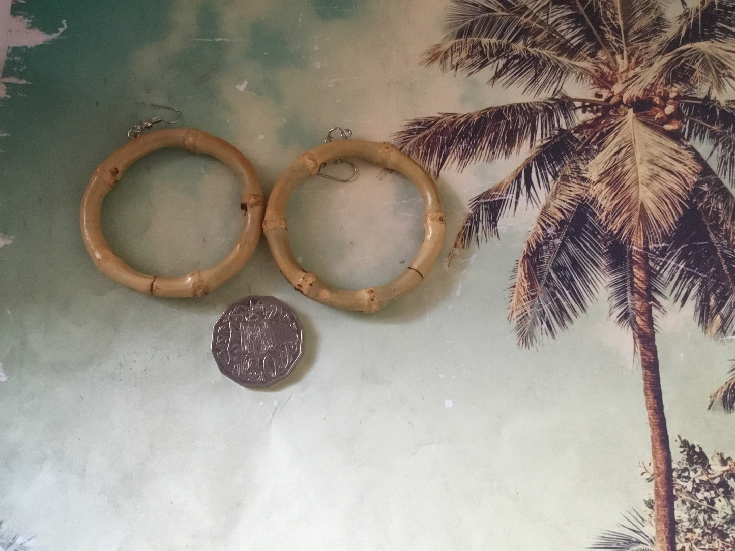 BIG bamboo hoops - tiki inspired - natural