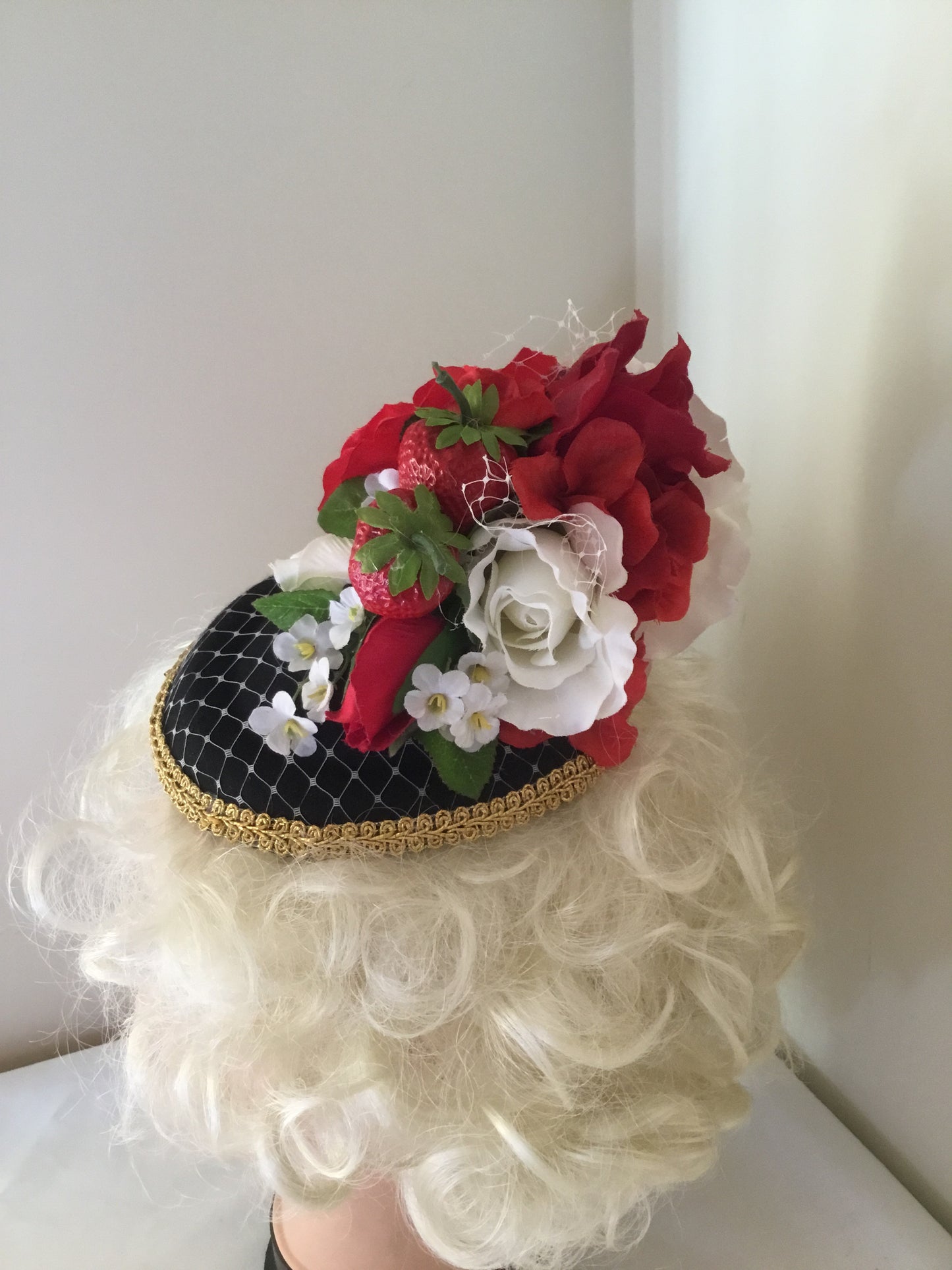 STRAWBERRY FIELDS - bespoke strawberry fascinator/ pillbox hat