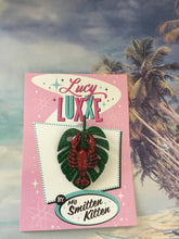 Load image into Gallery viewer, TIKI style - 🦞 lobster and monstera leaf brooch
