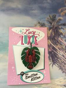 TIKI style - 🦞 lobster and monstera leaf brooch