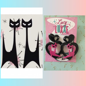 ATOMIC CAT - big heart earrings - hot pink