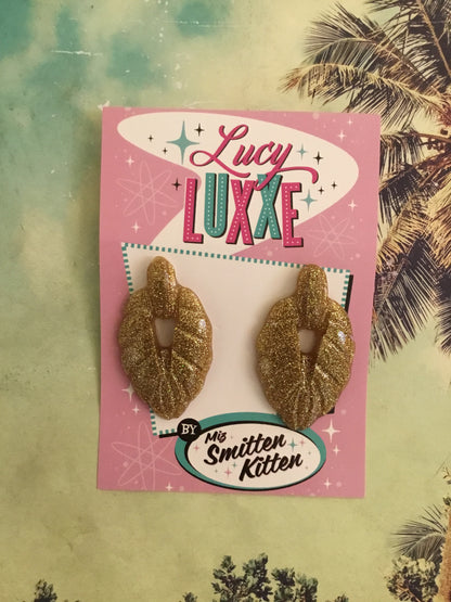 TEIA - Tiki lounge earrings - Gold glitter