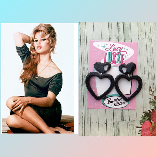 BRIGITTE - hold my heart hoop earrings - black