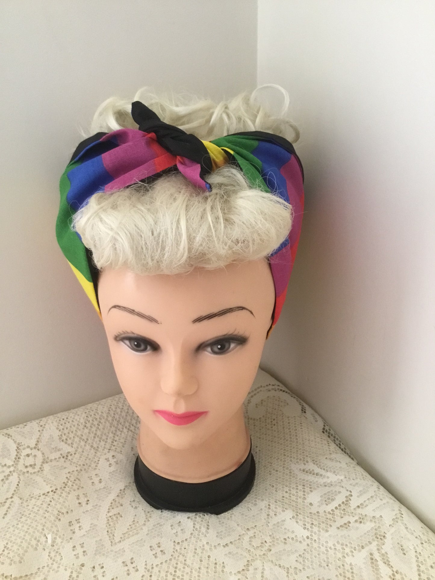 RAINBOW wide stripe - Vintage inspired do-rag  🌈  - pride