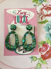 Load image into Gallery viewer, BIG BETTY - dark green confetti lucite hoops
