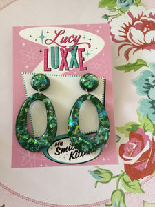 BIG BETTY - dark green confetti lucite hoops