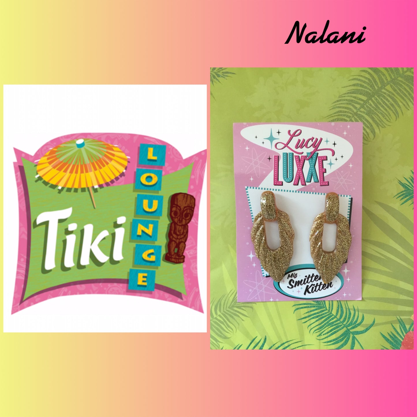 NALANI - tiki lounge earrings - Gold glitter