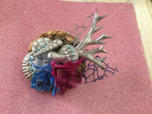 Load image into Gallery viewer, MERMAID COVE - bespoke shell cluster fascinator - blue / purple orchids
