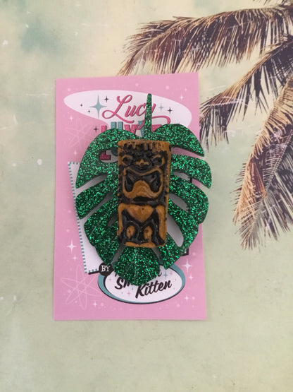 TIKI & MONSTERA leaf - brooch