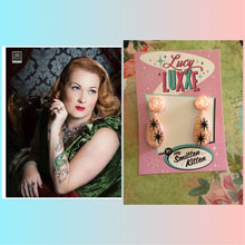 Load image into Gallery viewer, BREE - confetti lucite atomic double starburst earrings - peach
