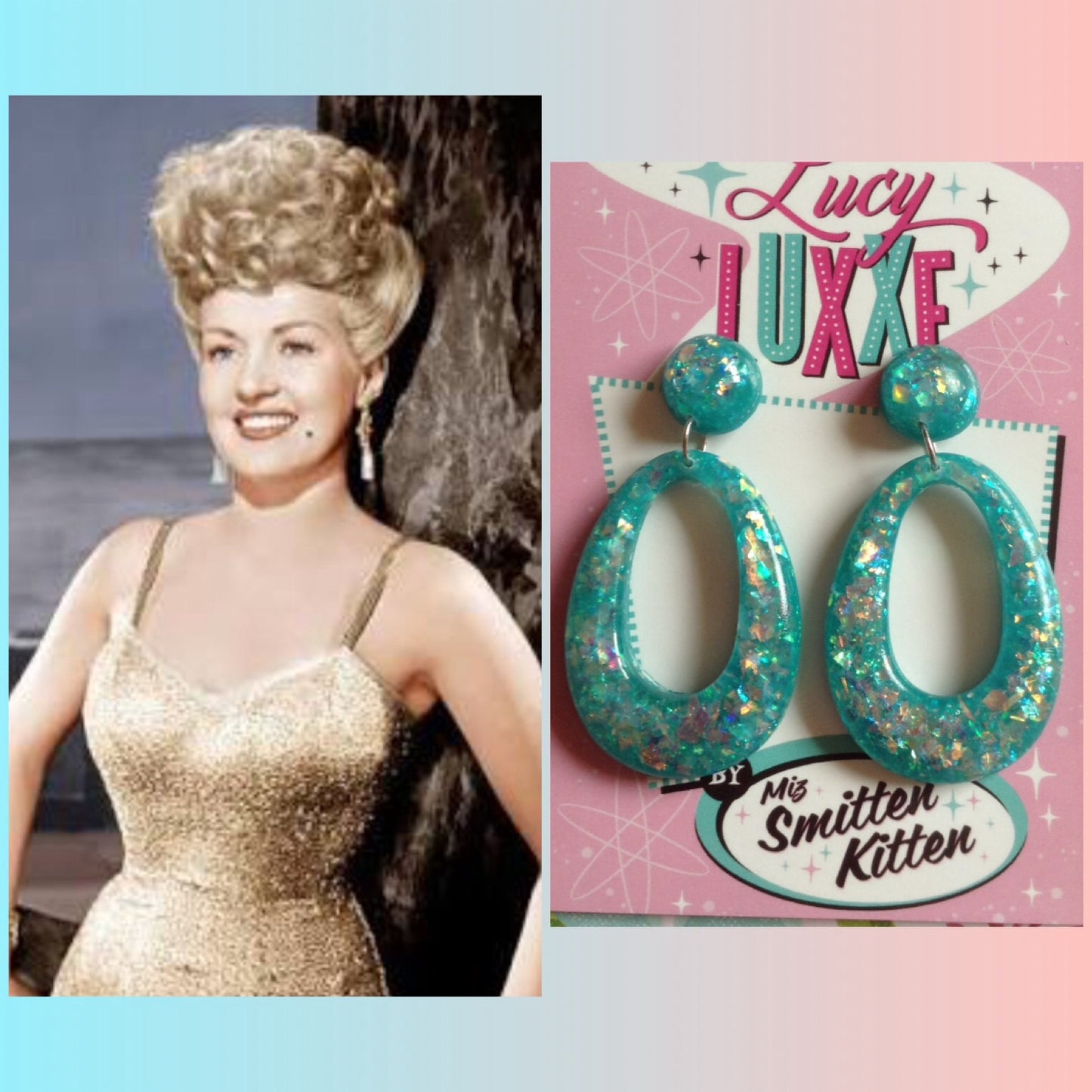 BIG BETTY - teal confetti lucite hoops