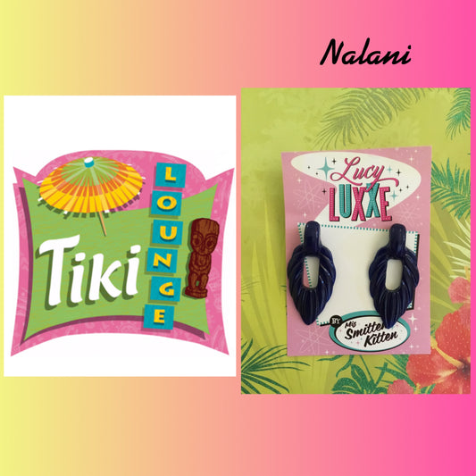 NALANI - tiki lounge earrings - Dark blue