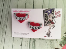 Load image into Gallery viewer, REBEL TRUE LOVE - flocked tattoo banner heart earrings
