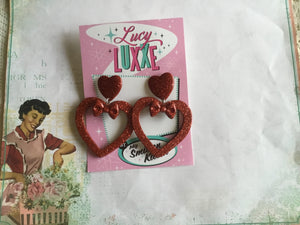 LUCILLE - love yourself heart earrings / bow - RED