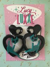 Load image into Gallery viewer, ATOMIC CAT - big  heart earrings - teal
