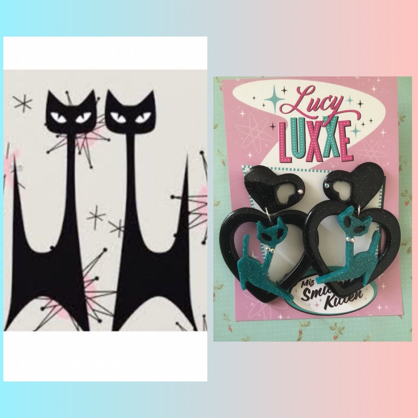 ATOMIC CAT - big  heart earrings - teal