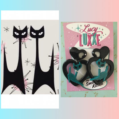 ATOMIC CAT - big  heart earrings - teal