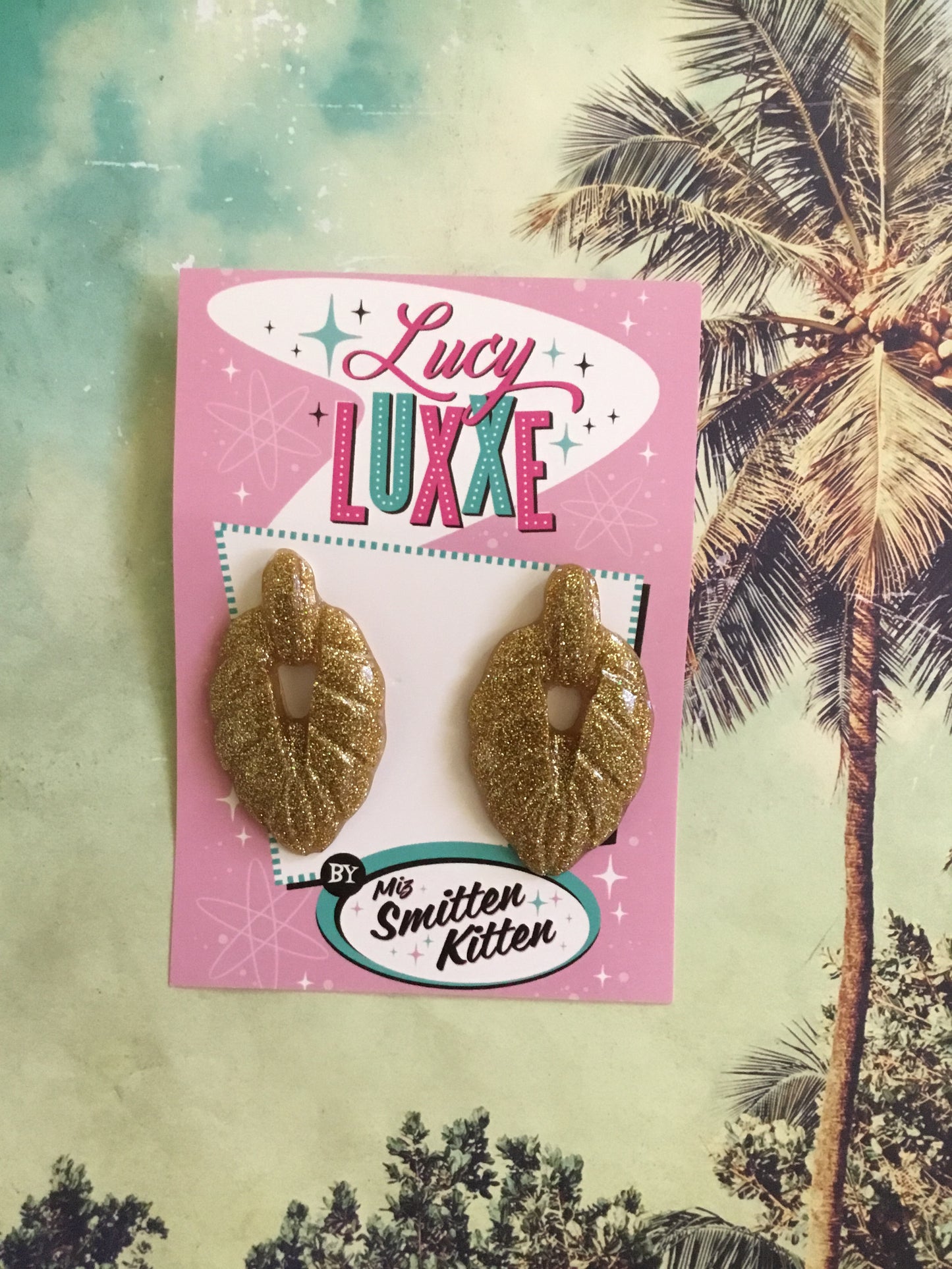 TEIA - Tiki lounge earrings - Gold glitter