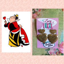 Load image into Gallery viewer, QUEEN OF HEARTS - glitter heart earrings - Gold
