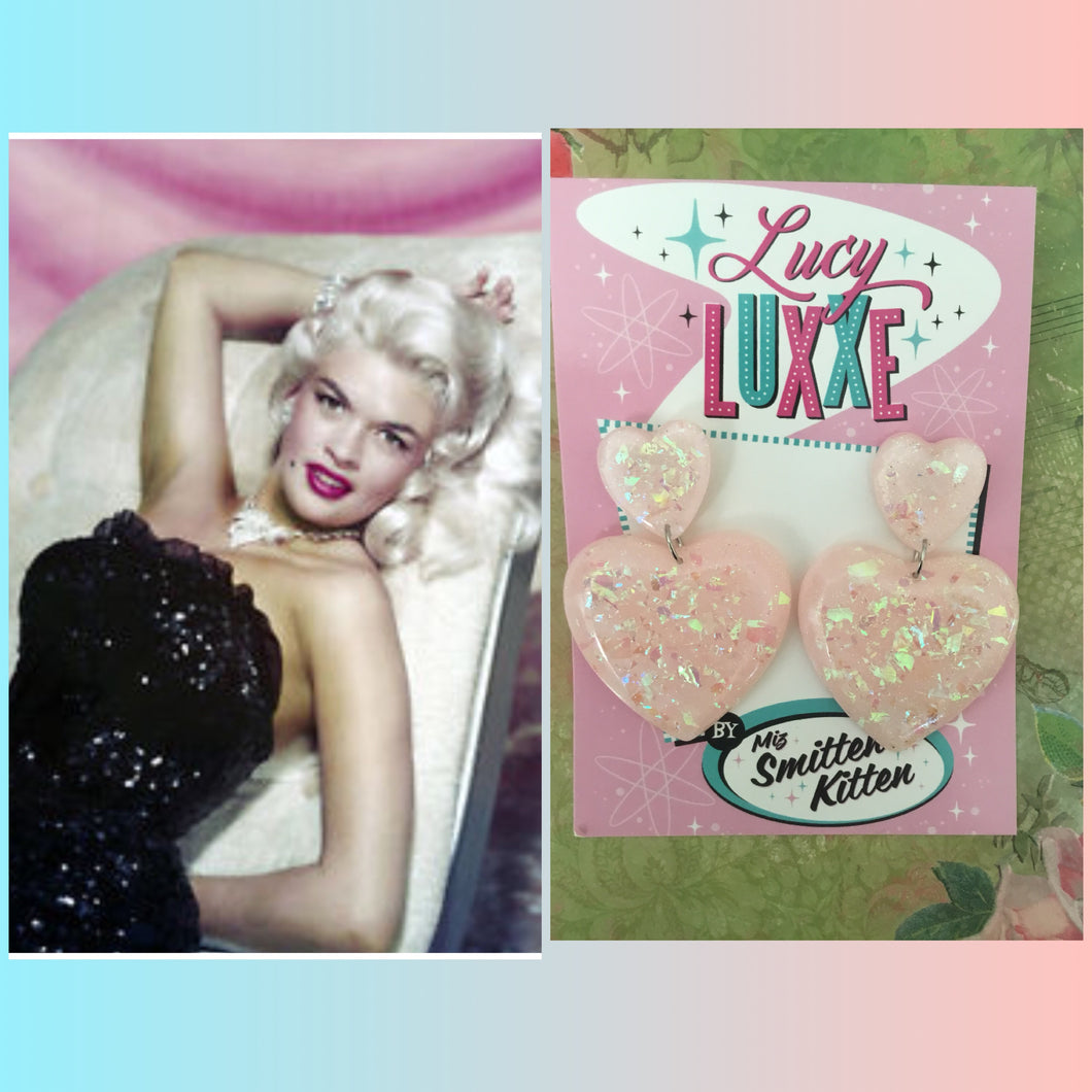 JAYNE - QUEEN OF HEARTS - confetti heart earrings - Baby  pink