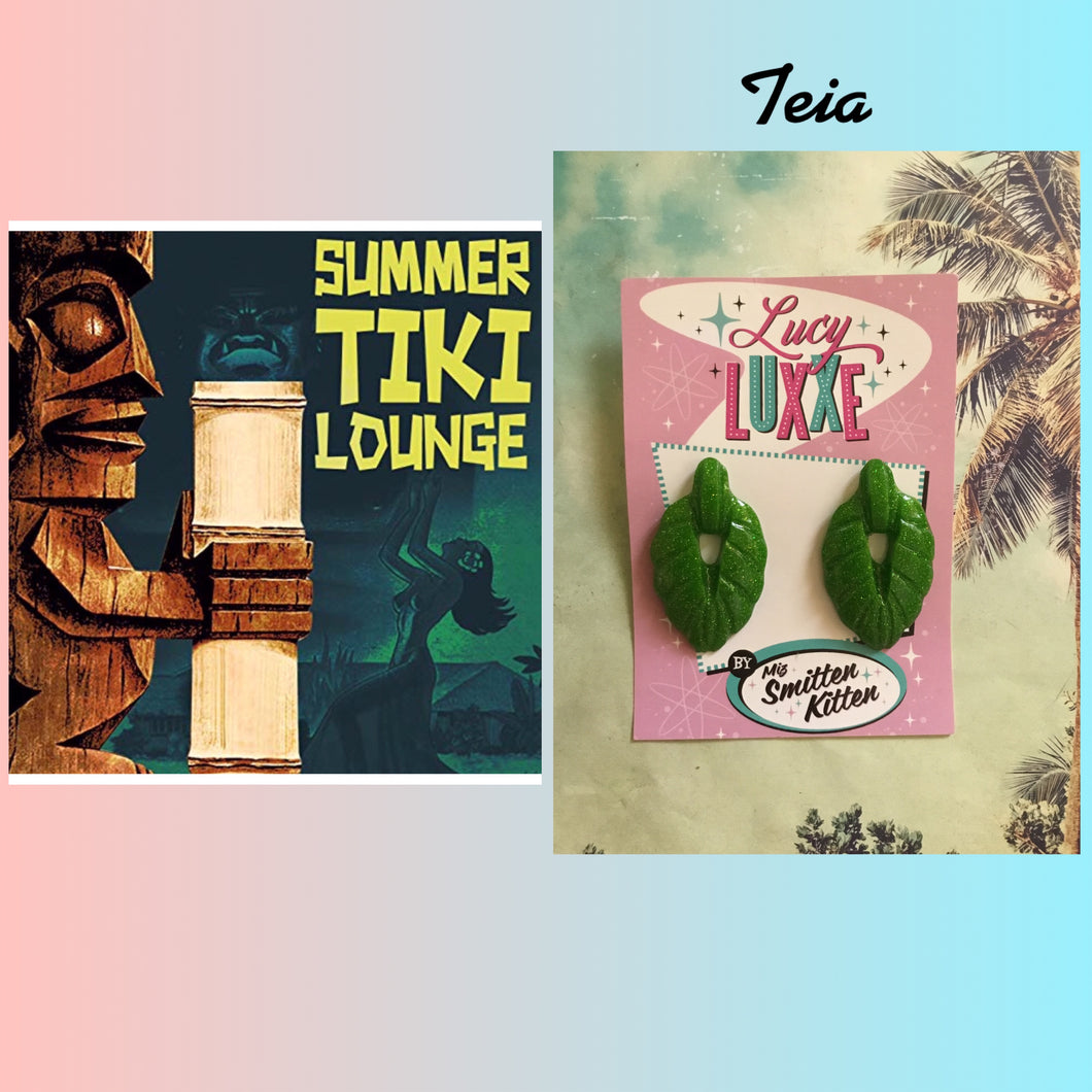 TEIA - tiki lounge earrings - Lime green glitter
