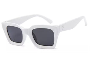 Retro square frame sunglasses - WHITE