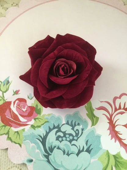 Beautiful vintage inspired  velvet single rose clips - various colours