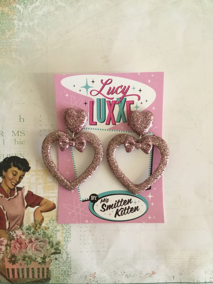 LUCILLE - love yourself heart earrings / bow - Pink