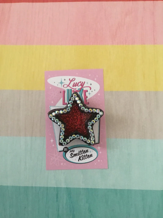 SHOOTING STAR - star brooch - black / red