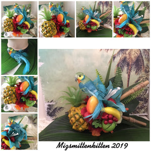 MARLEY- Parrot and pineapple large bespoke tropical cluster hairpiece