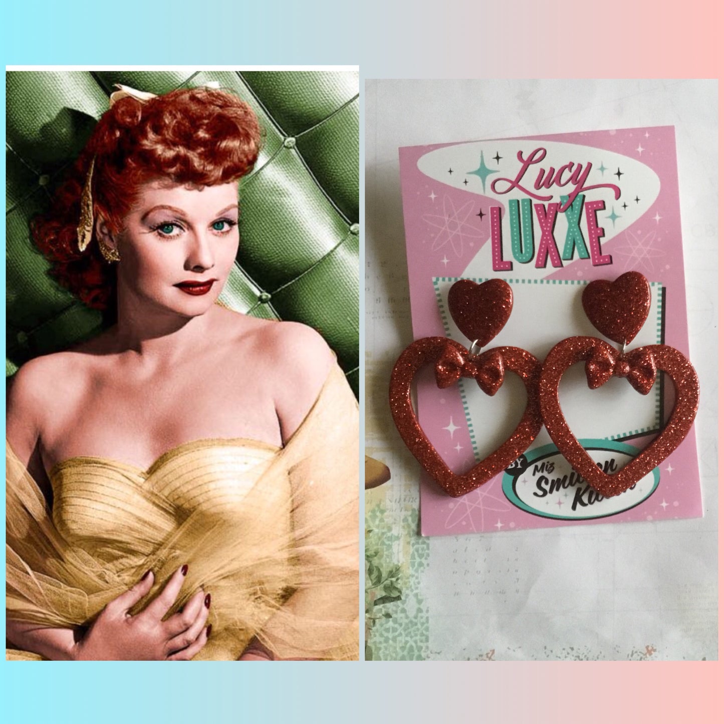 LUCILLE - love yourself heart earrings / bow - RED