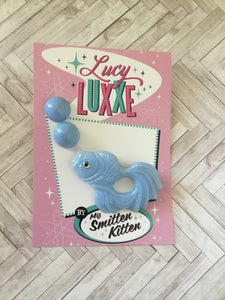 KOI SET - earrings and brooch - light blue