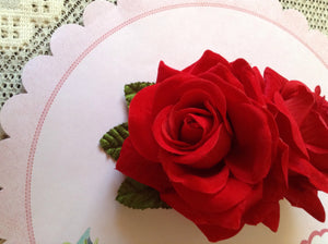 ROSIE - double velvet rose comb - Red