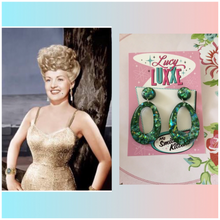 Load image into Gallery viewer, BIG BETTY - dark green confetti lucite hoops
