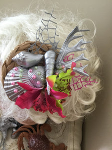 MERMAID COVE - bespoke shell cluster fascinator - hot pink / green orchids