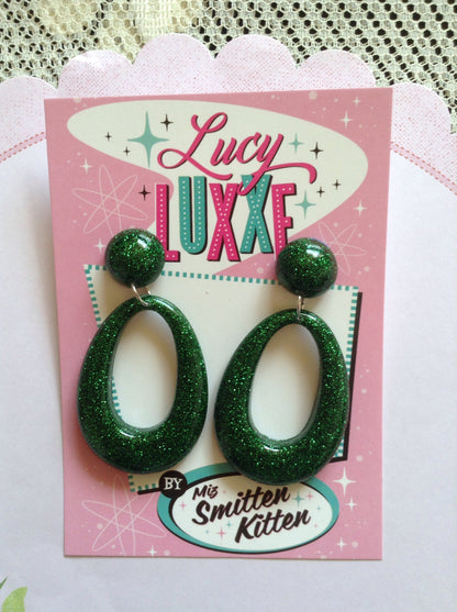 BIG BETTY - green glitter hoops