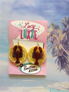 LOBSTER 🦞 earrings - set on a lemon or lime slice