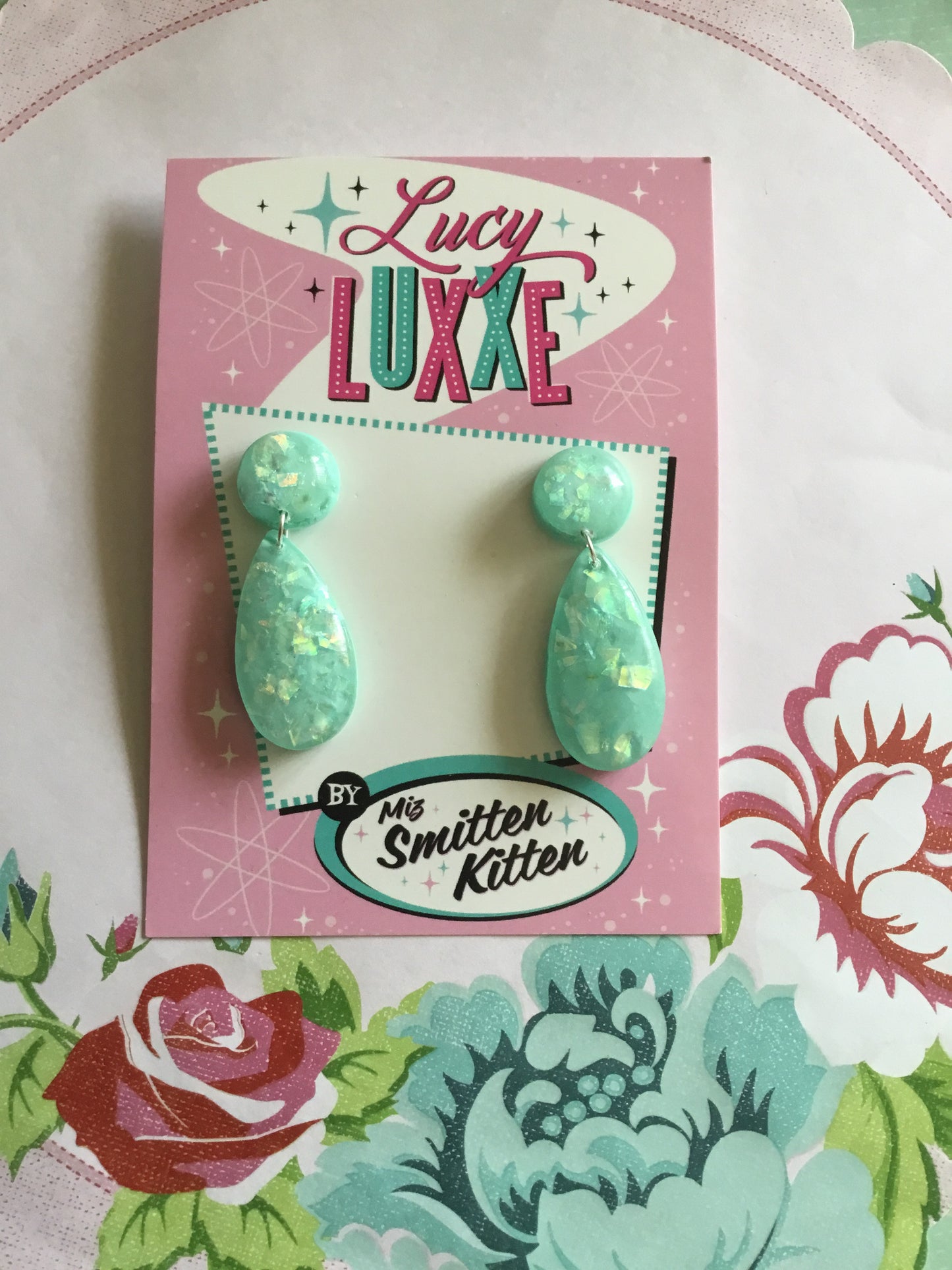 BREE - confetti lucite earrings - mint