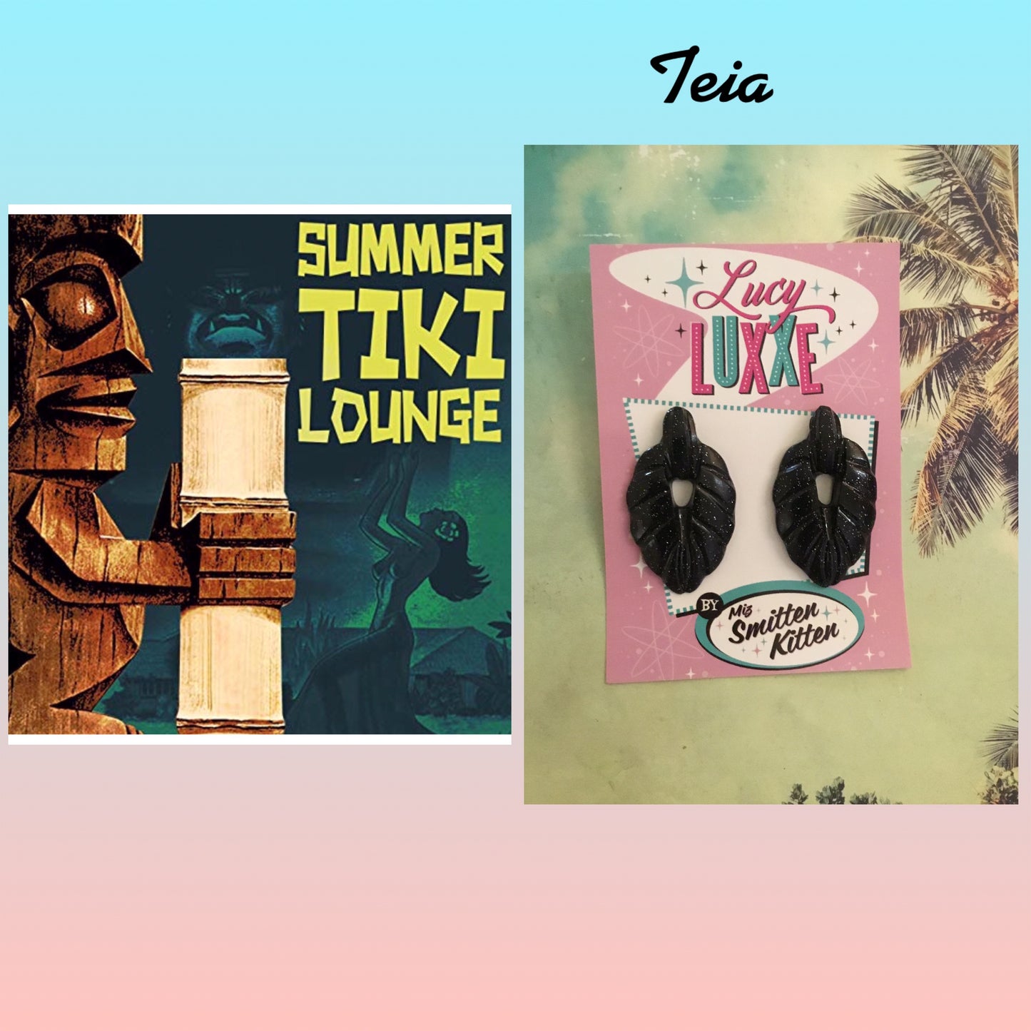 TEIA - Tiki lounge earrings - Black glitter