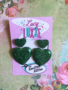 QUEEN OF HEARTS - glitter heart earrings - Green