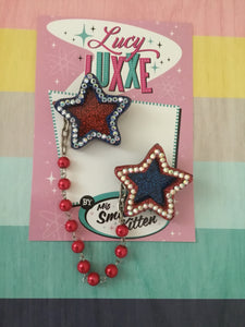 SHOOTING STAR - double star brooch - blue / red