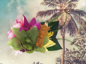 MELINA - tropical flower cluster - with handcast tiki