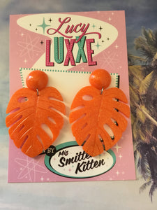 MISS KATE tiki queen - monstera leaf earrings - Orange
