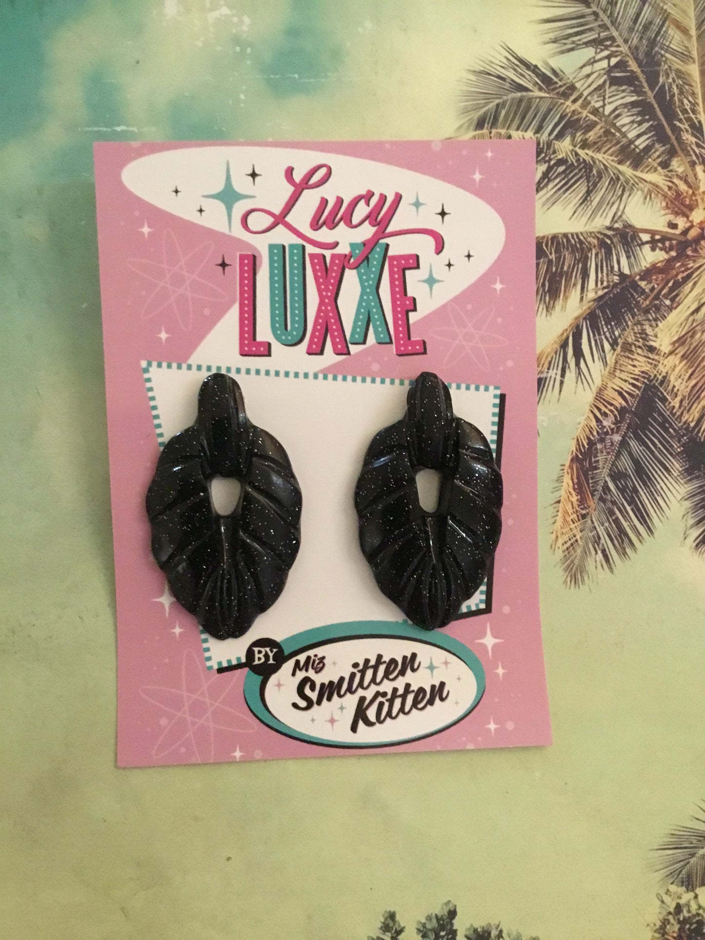 TEIA - Tiki lounge earrings - Black glitter