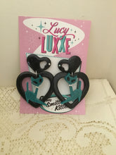 Load image into Gallery viewer, ATOMIC CAT - big  heart earrings - teal
