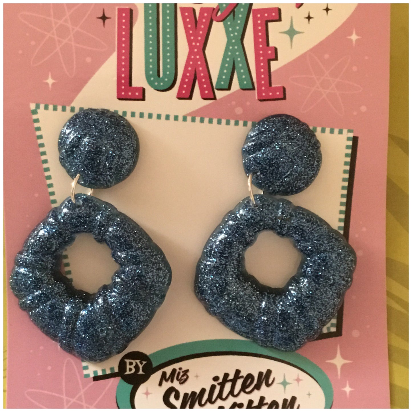 DOROTHY - bamboo style hoop earrings - blue glitter