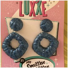 Load image into Gallery viewer, DOROTHY - bamboo style hoop earrings - blue glitter
