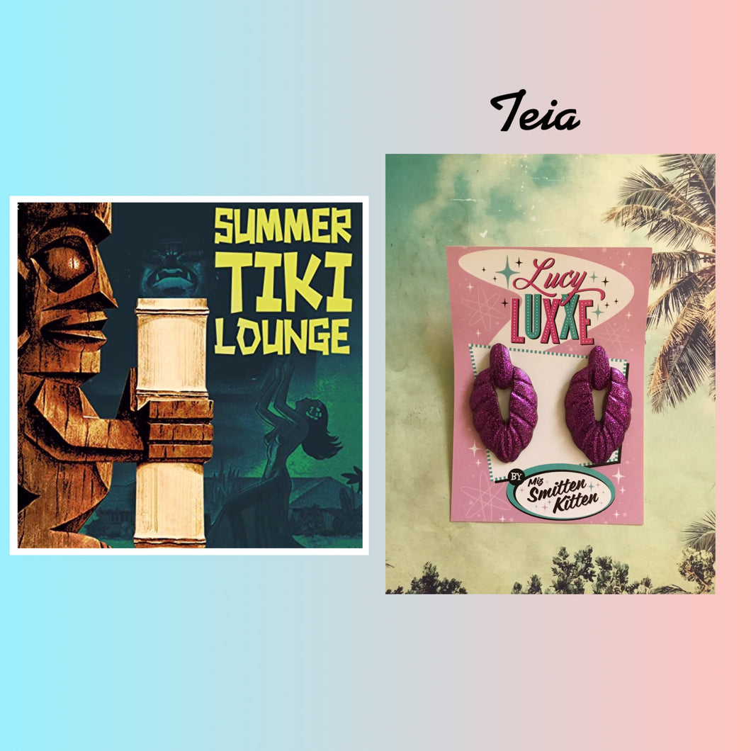 TEIA - tiki lounge earrings - Purple glitter