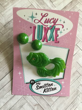 Load image into Gallery viewer, KOI SET - earrings and brooch - lime green
