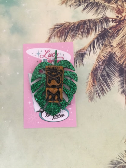 TIKI & MONSTERA leaf - brooch